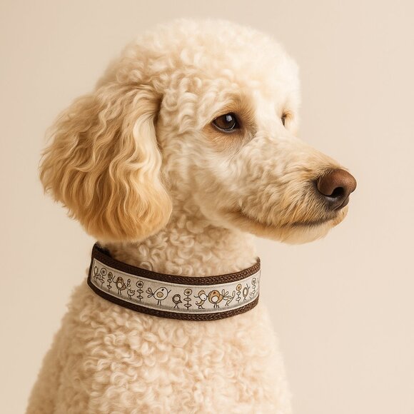 Dog Collar, Brown Bird & Flower – Handmade Adjustable 17"-26" Large Dog Collar - Picture 2 of 2